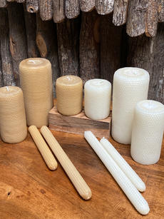 Natural Handrolled Beeswax Candles available in Natural & Ivory