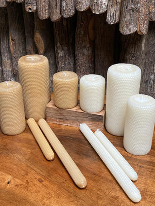 Natural Handrolled Beeswax Candles available in Natural & Ivory