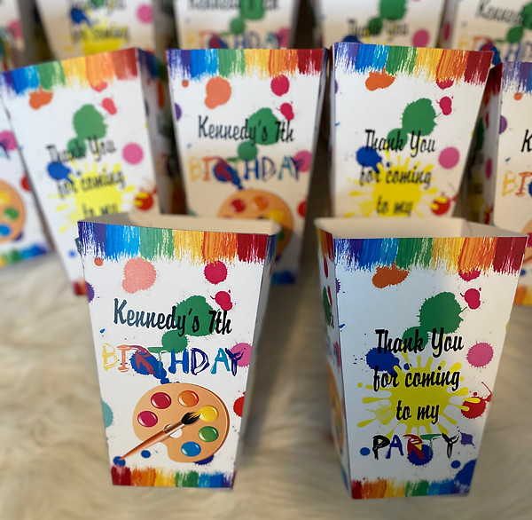 Personalized paint party themed popcorn party favors