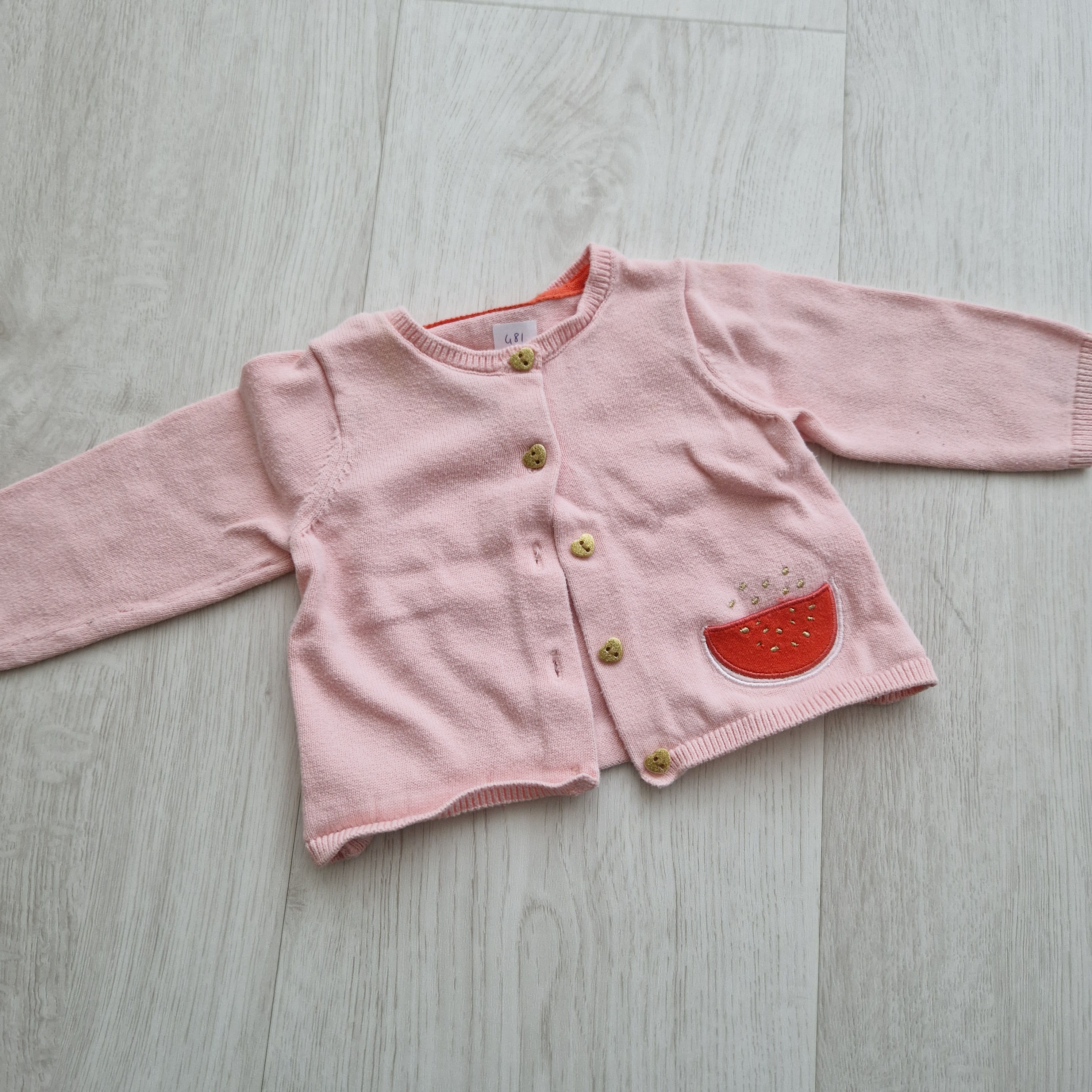 A VENDRE - V000771 - Gilet rose pâle pastèque 6 mois Vertbaudet