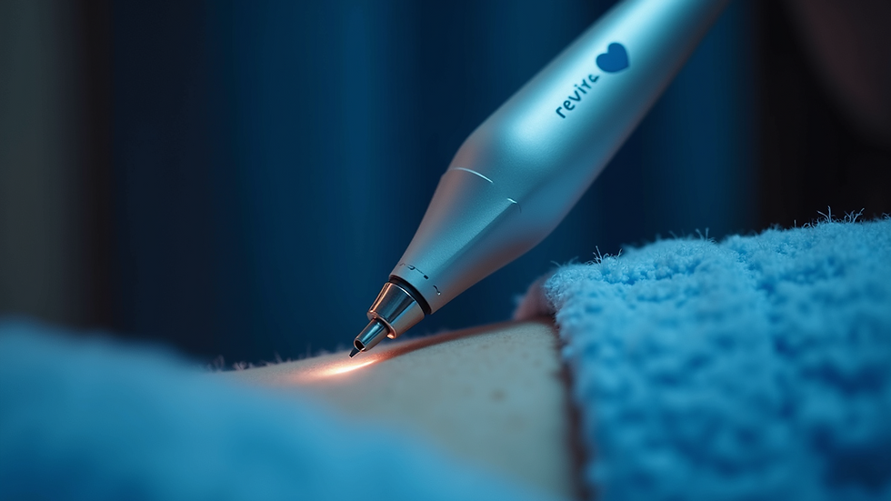 Eye-level view of a HIFU device handpiece ready for treatment