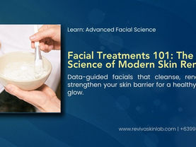 Aesthetician preparing a facial mask mixture with a brush beside a client receiving treatment, representing Reviva Skin Lab’s science-based facial treatments that cleanse, renew, and strengthen the skin barrier for a radiant glow.