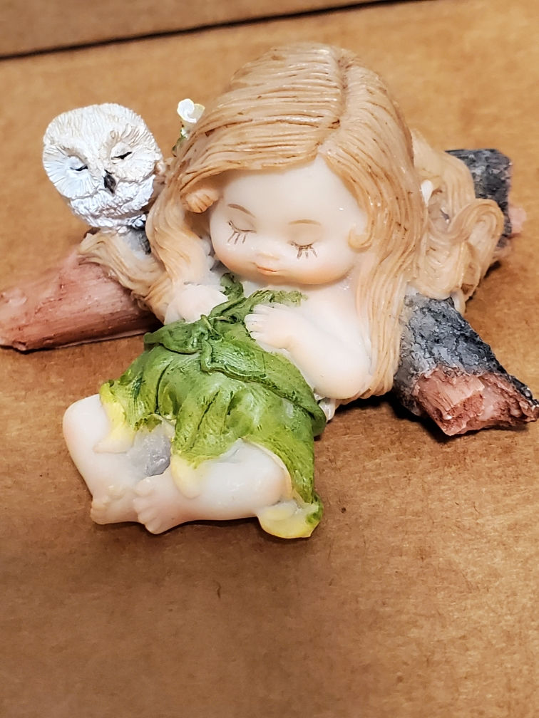 Fairy Sleeping on a Log with Owl