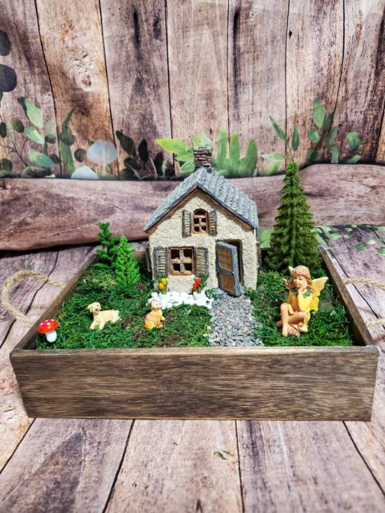 Country Cottage Getaway - Artificial/Permanent Fairy Garden