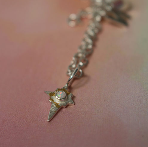 24ct gold foil reticulated Keum-Boo north star synthetic round opal solid sterling silver charm