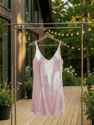 pink sequin dress for an outdoor garden disco party