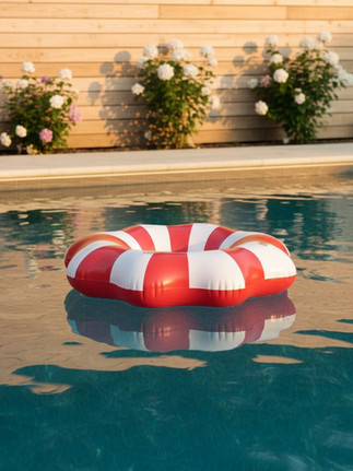 Retro pool float at a backyard pool party