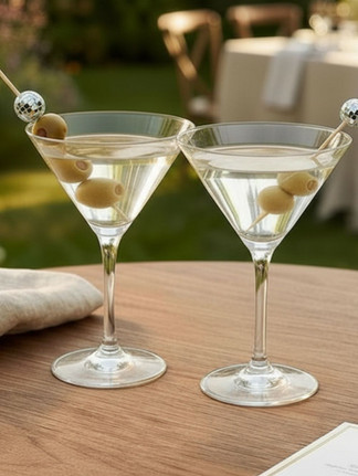 Martini drinks with disco skewers at a garden disco party