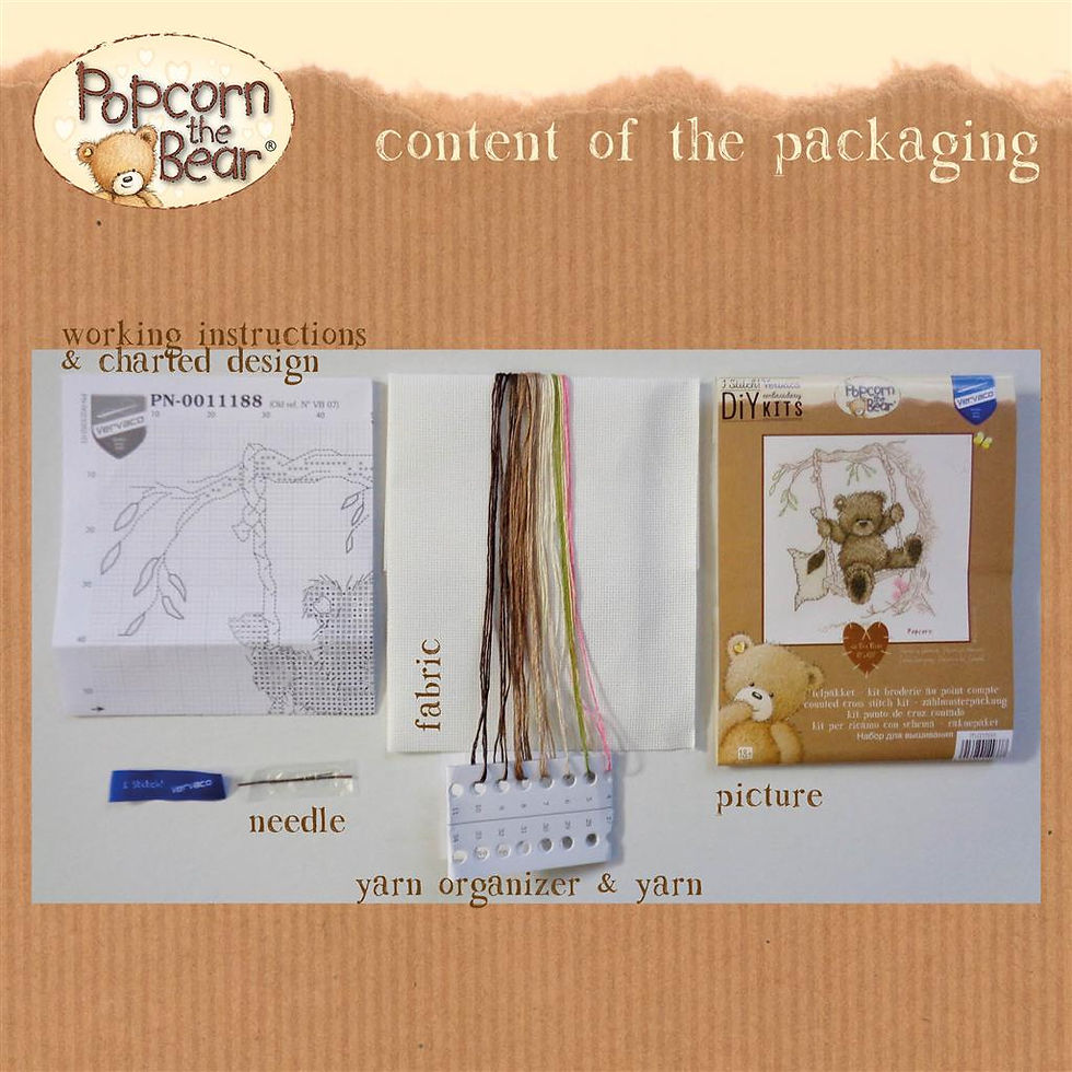 Miniaturbild: Stickpackung Popcorn the Bear - "Bär auf Schaukel" - im Kreuzstich von Vervaco