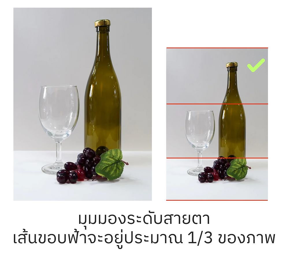 ภาพของมุมมองของหุ่น ที่เส้นขอบฟ้าอยู่ระดับสายตาปกติ