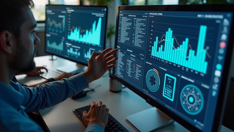 High angle view of a recruitment team analyzing performance metrics on a digital dashboard
