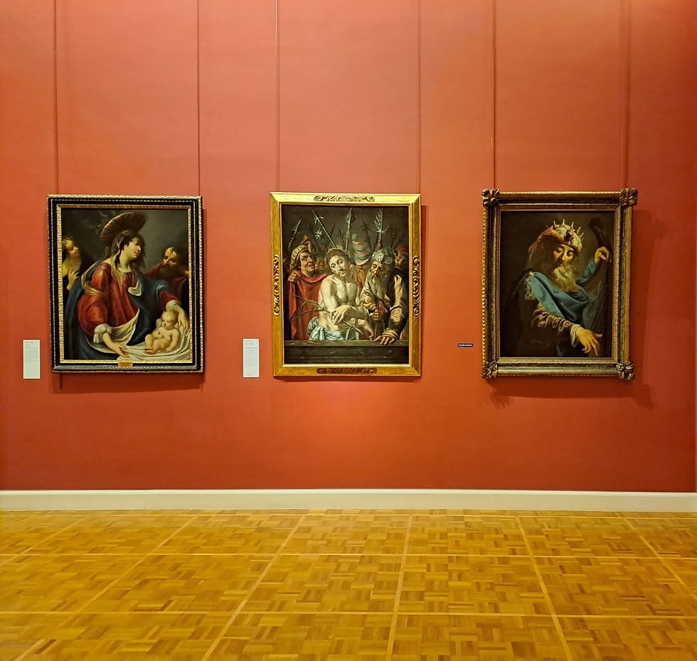 Presentation of King David playing the Harp by Georges Lallemant in the permanent collections of the Musée des Beaux-Arts de Rennes, alongside the two paintings by Quentin Varin. © Guillaume Kazerouni