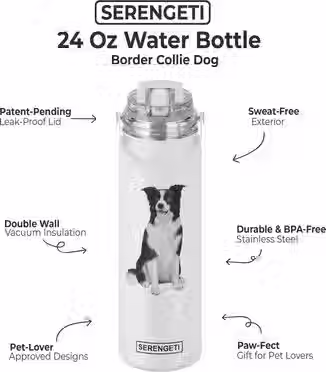 Thumbnail: Border Collie Serengeti Insulated Water Bottle by E&S Pets