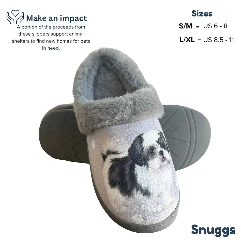 Thumbnail: Black & White Shih Tzu Snuggs Slippers by E&S Pets