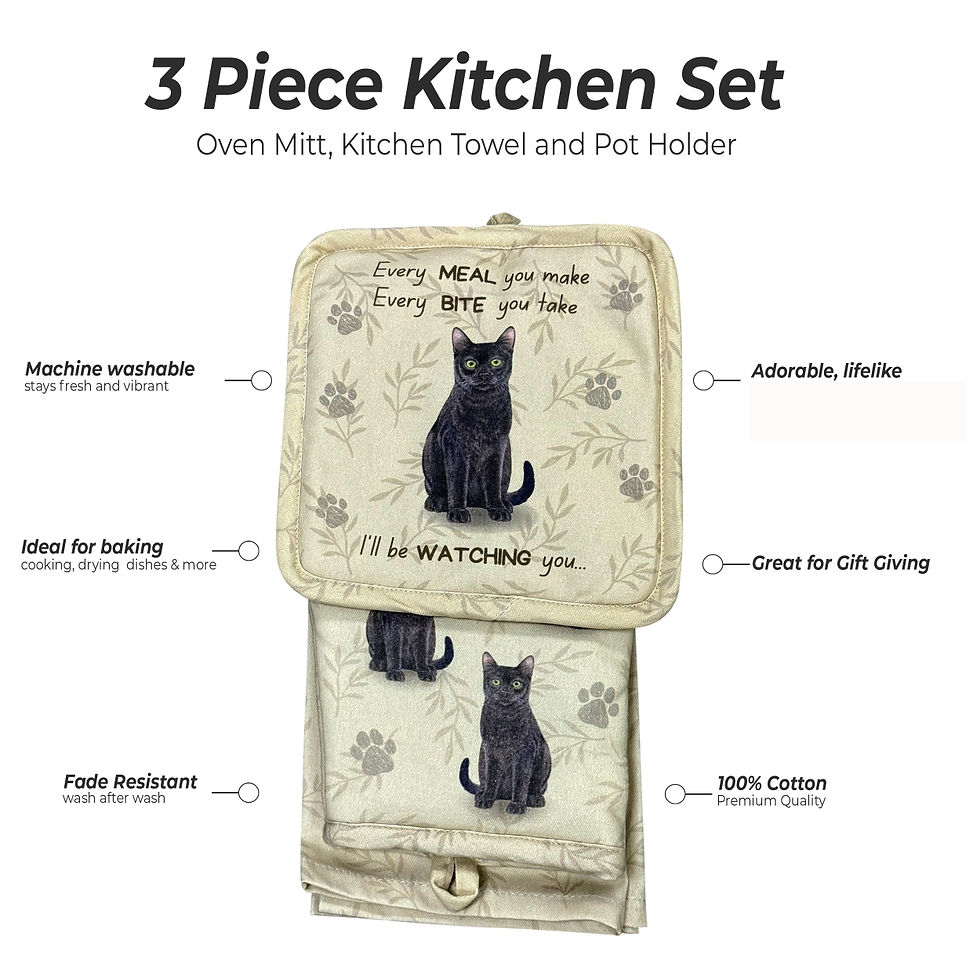 Black Cat 3pc Oven Mitt Set by E&S Pets