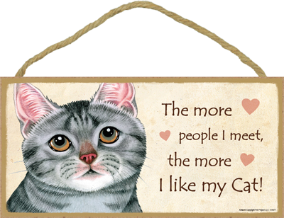 Thumbnail: Gray tabby cat and text: The more people I meet the more I like my Cat