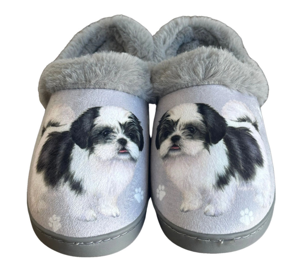 Black & White Shih Tzu Snuggs Slippers by E&S Pets