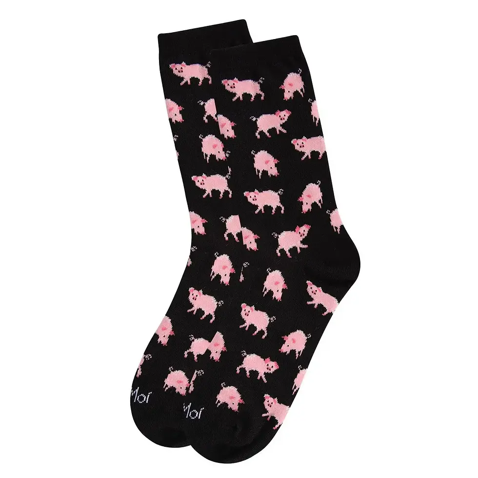 Thumbnail: Pretty Pigs Bamboo Blend Crew Socks for Women by Me Moi