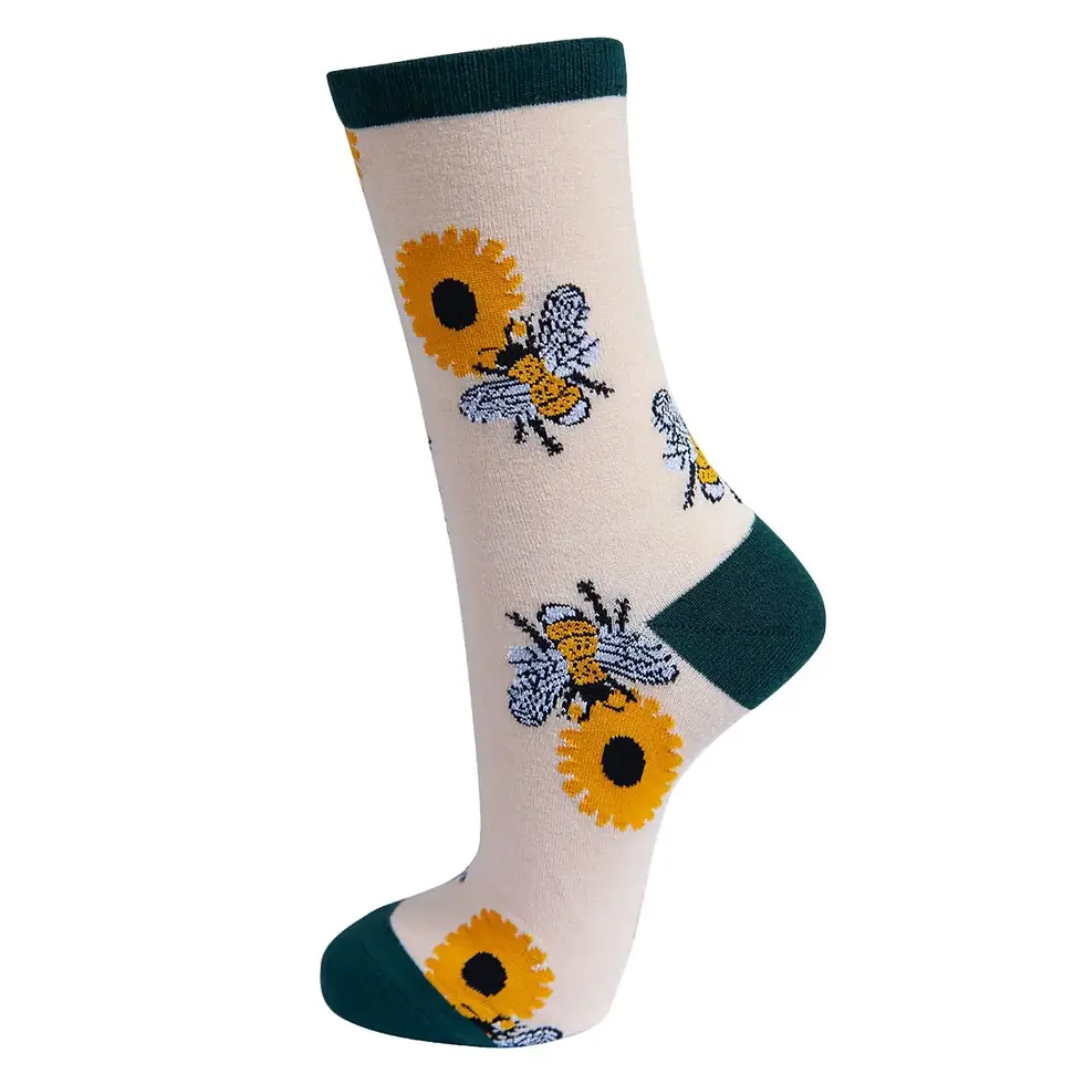 Bumblebees & Sunflowers Bamboo Blend Crew Socks for Women by Sock Talk