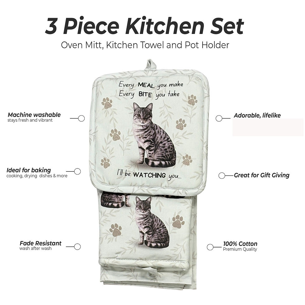 Grey Tabby Cat 3pc Oven Mitt Set by E&S Pets