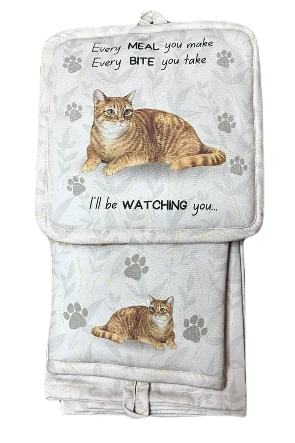 Orange Tabby Cat 3pc Oven Mitt Set by E&S Pets