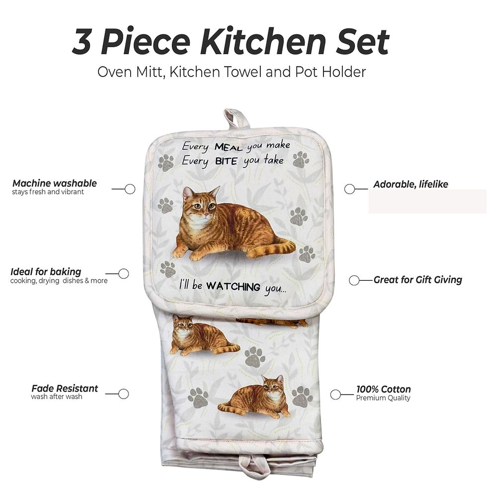 Orange Tabby Cat 3pc Oven Mitt Set by E&S Pets