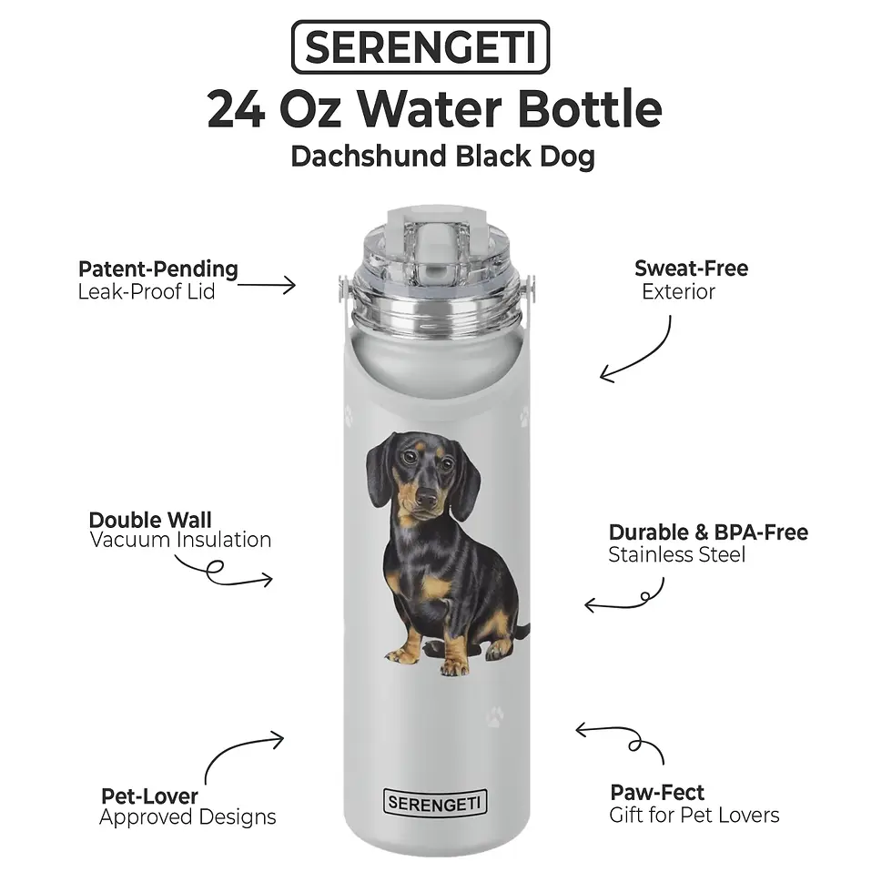 Thumbnail: Black Dachshund Serengeti Insulated Water Bottle by E&S Pets
