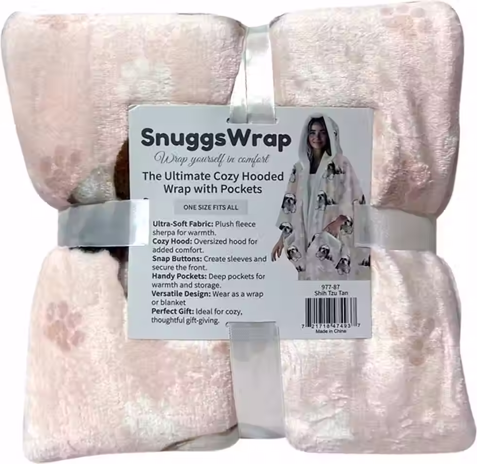 Thumbnail: Tan & White Shih Tzu Snuggs Wrap Blanket Hoodie by E&S Pets