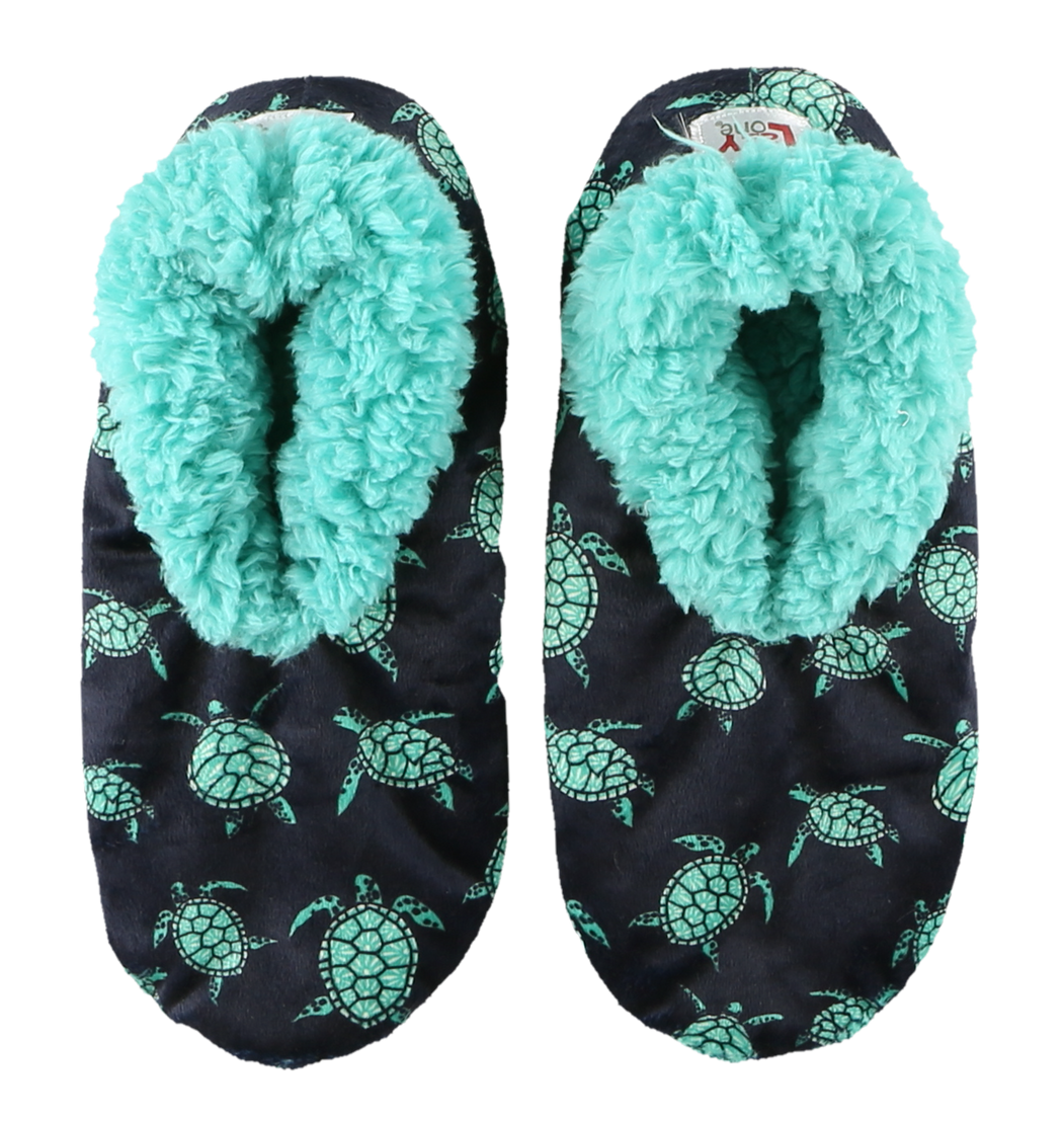 "Turtley Awesome" Sea Turtle Fuzzy Feet Slippers by Lazy One