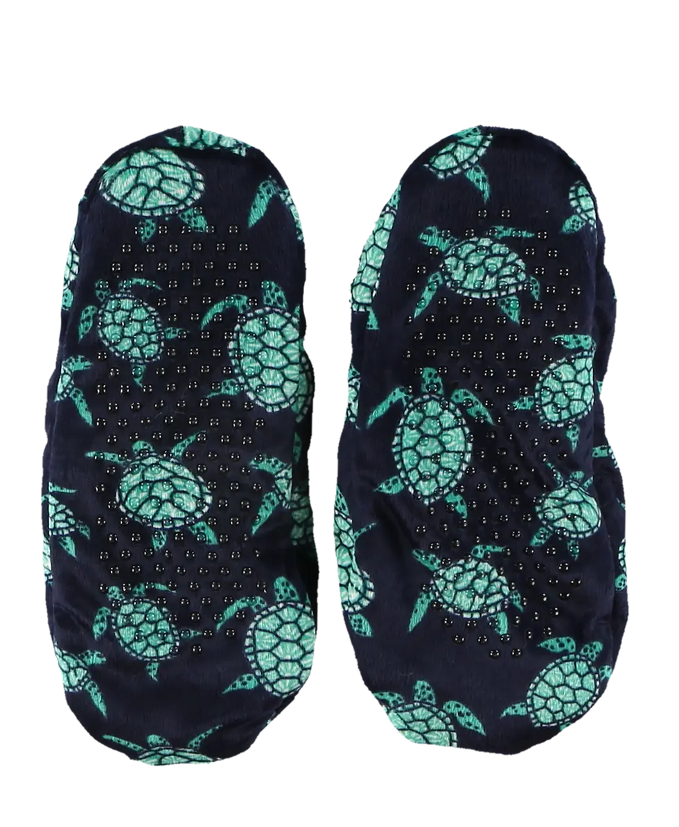 Thumbnail: back of "Turtley Awesome" Sea Turtle Fuzzy Feet Slippers by Lazy One