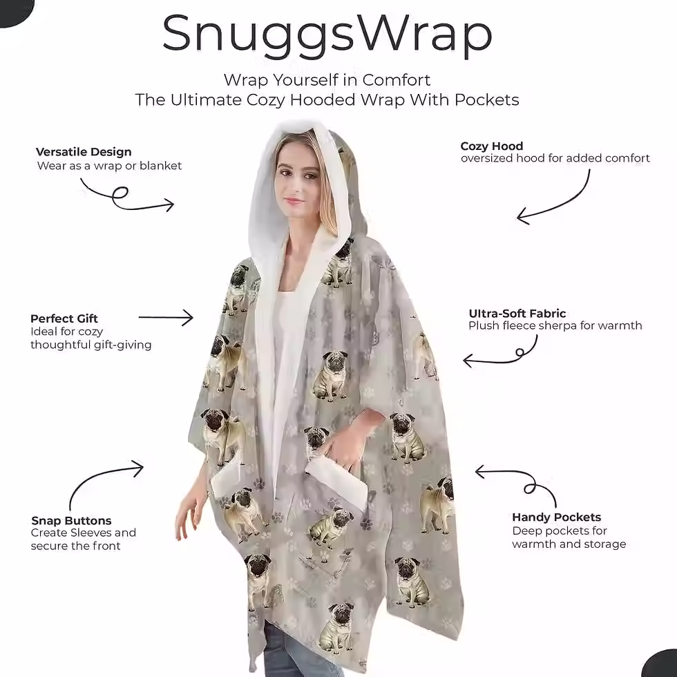 Thumbnail: Pug Snuggs Wrap Blanket Hoodie by E&S Pets