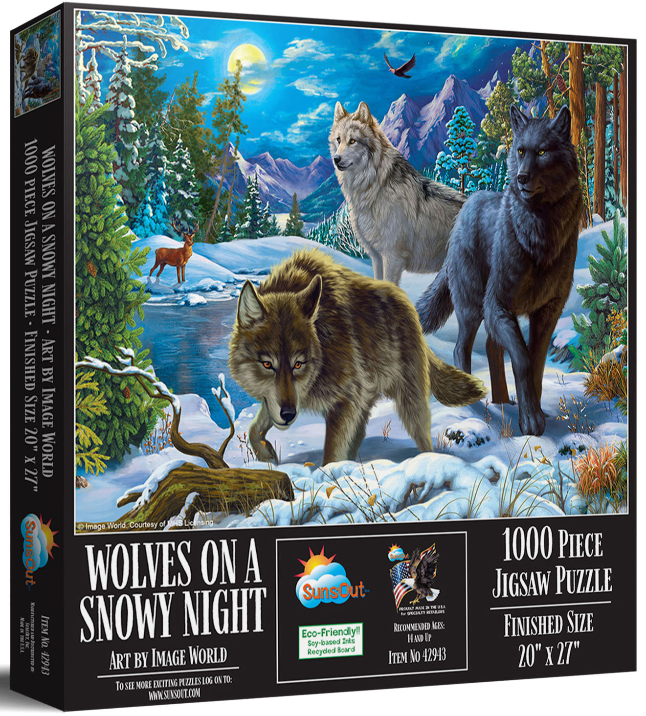 Wolves on a Snowy Night 1000 Piece Wolf Puzzle by SunsOut