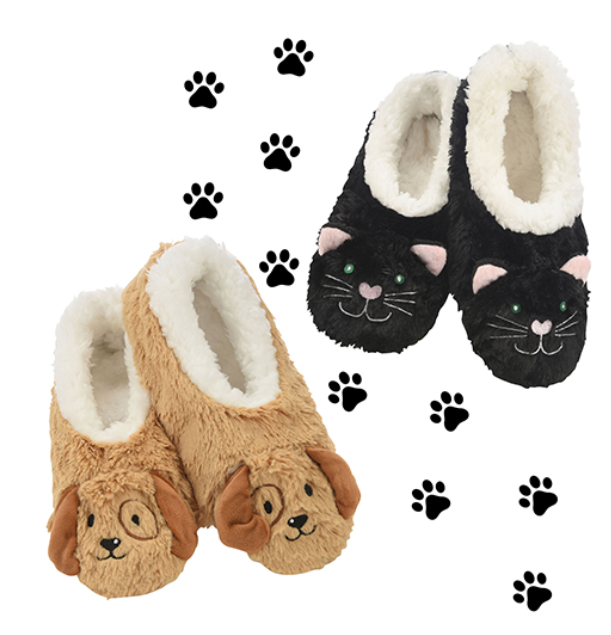 Thumbnail: Puppy Dog and Black Cat Slippers by Snoozies