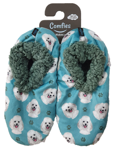 White Poodle Comfies Slippers by E&S Pets