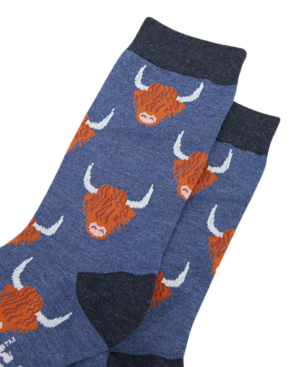 Thumbnail: Highland Cow Bamboo Blend Crew Socks for Men by Sock Talk