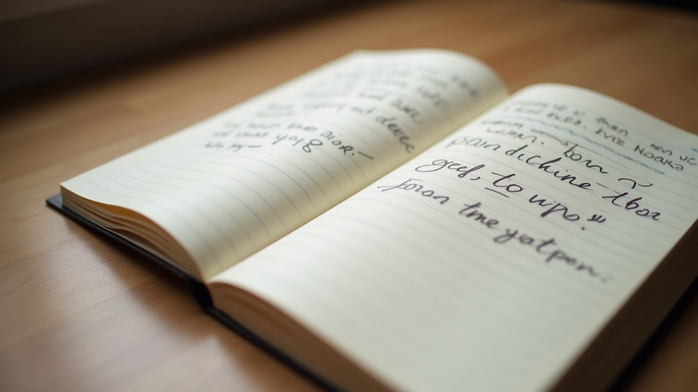 Close-up view of a journal with handwritten gratitude notes