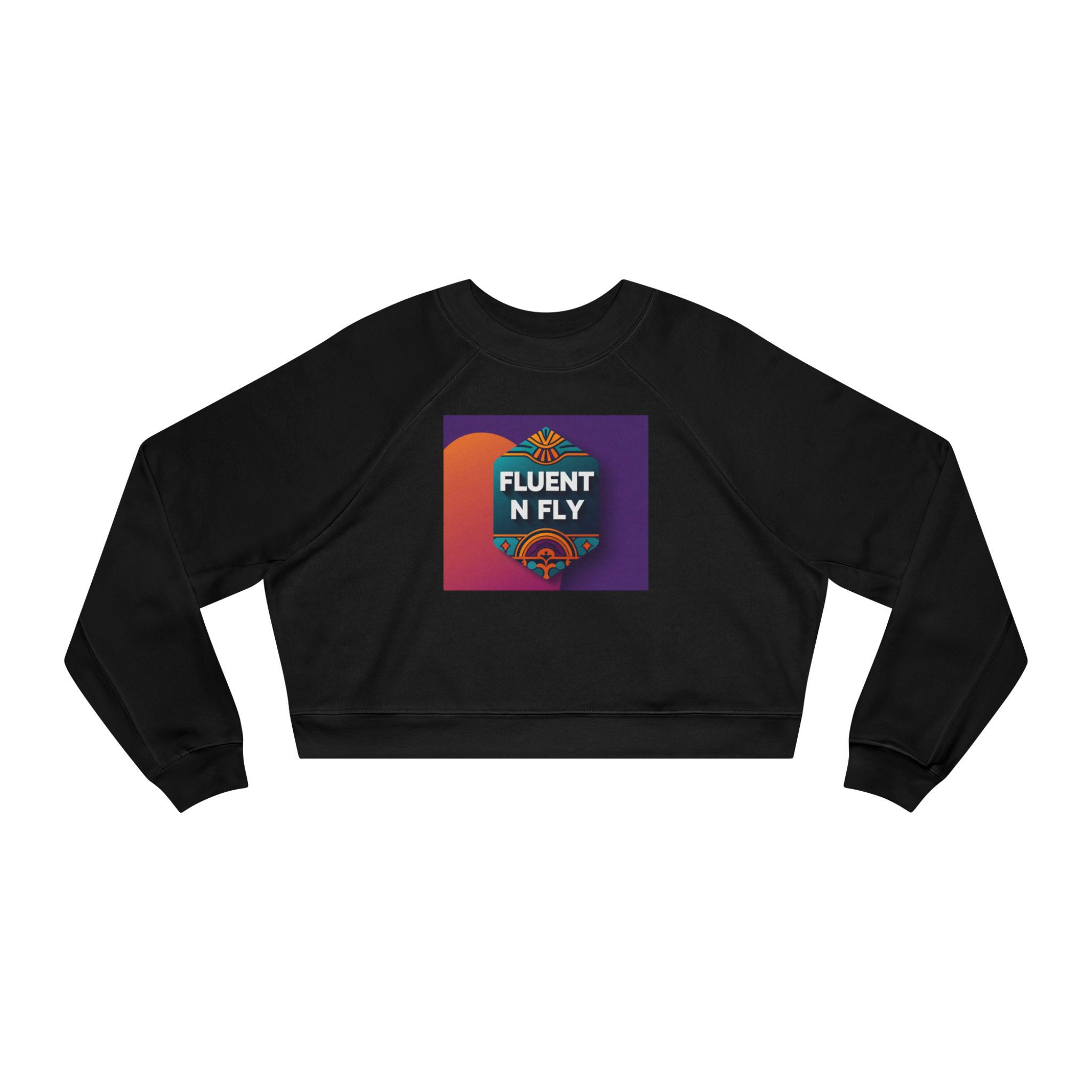 Cropped Pullover — "Fluent N Fly" Retro Graphic Women’s Crop Sweatshirt