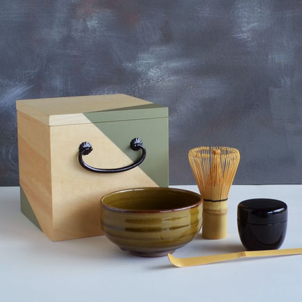Wooden box, with Japanese tea utensils