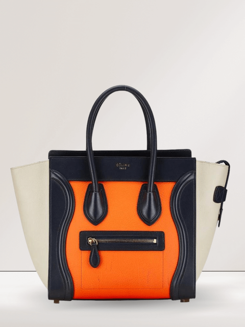 Celine Luggage beige, navy, and orange handbag
