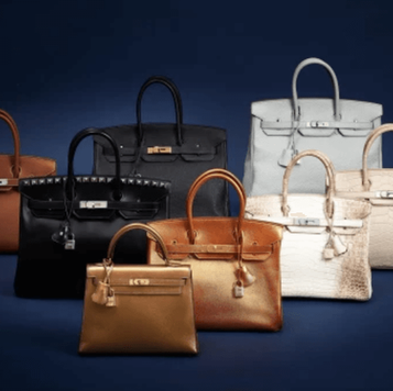 A line-up of Hermes Birkin bags