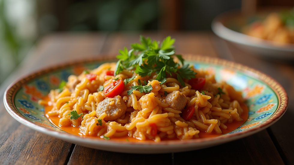 Close-up view of a traditional Cali dish served on a colorful plate