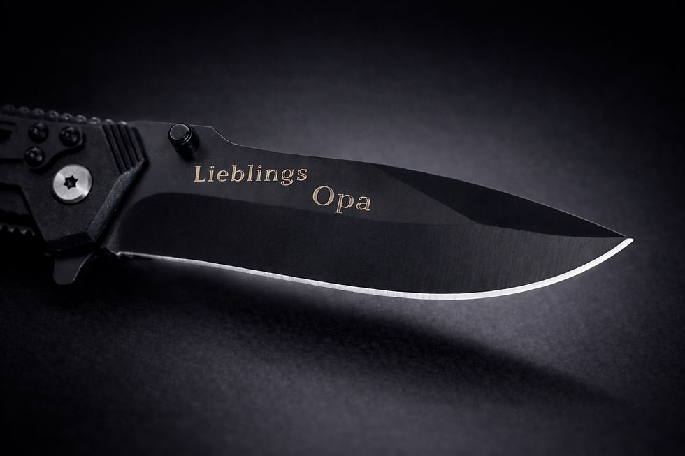Schwarzes Klappmesser mit der Gravur „LieblingsOpa“ auf der Klinge – ideal als Geschenk zum Geburtstag oder Vatertag
