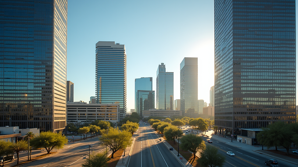 Eye-level view of downtown Phoenix skyline with modern office buildings