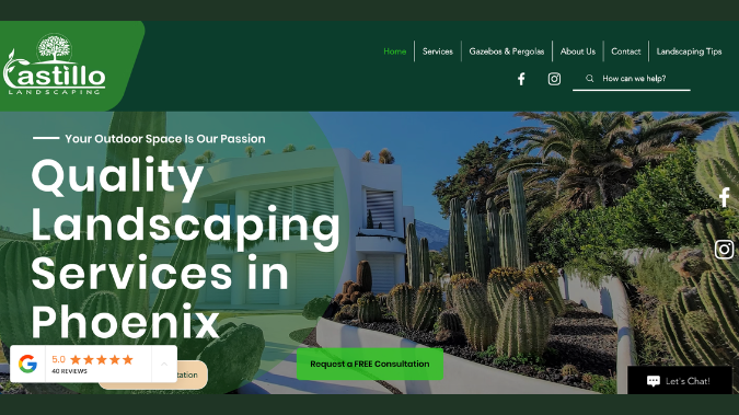 Castillo Landscaping website with Phoenix services