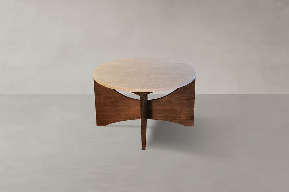 Thumbnail: Couchtisch rotunda Travertin aus Naturstein und Massivholz Eiche