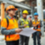 A modern educational promotional image showing three young Indonesian engineering students