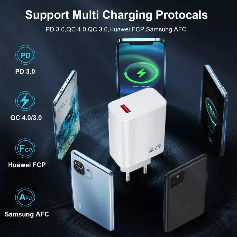 Thumbnail: 67W USB Fast Charger for Xiaomi 14 13 12 11 10 Ultra Redmi Note 12T 13 Pro Turbo