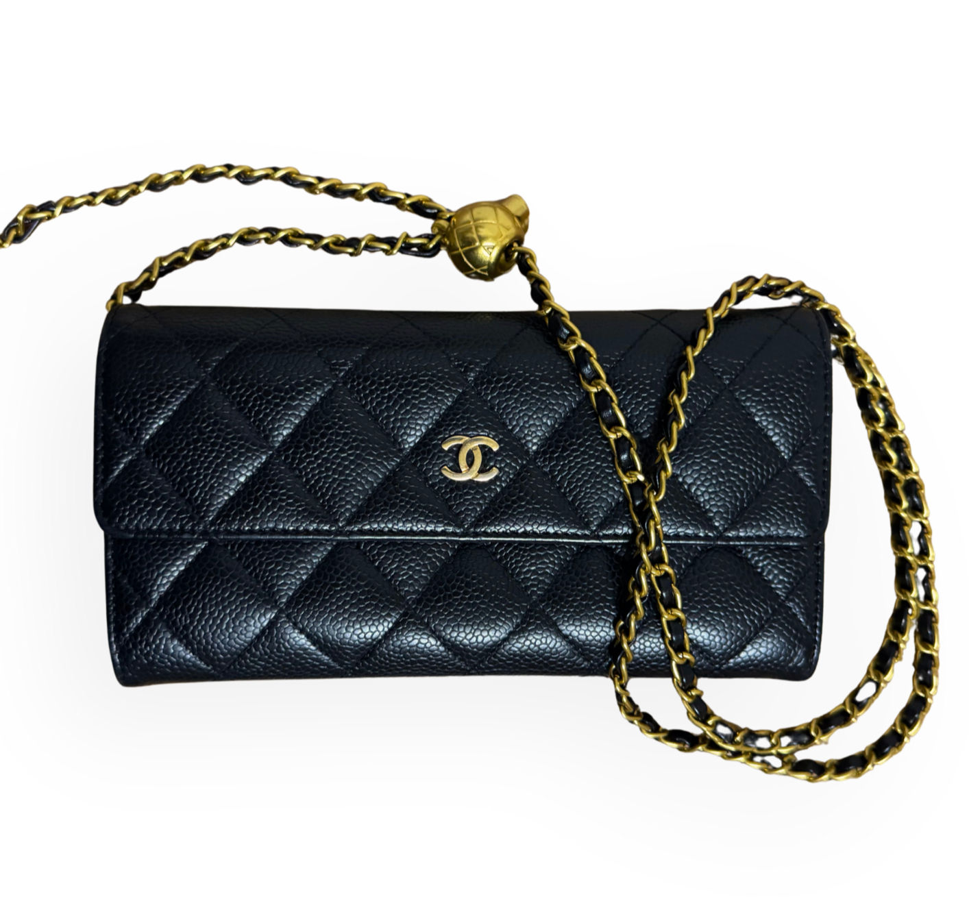 Chanel Caviar Leather Long Wallet Black/Gold