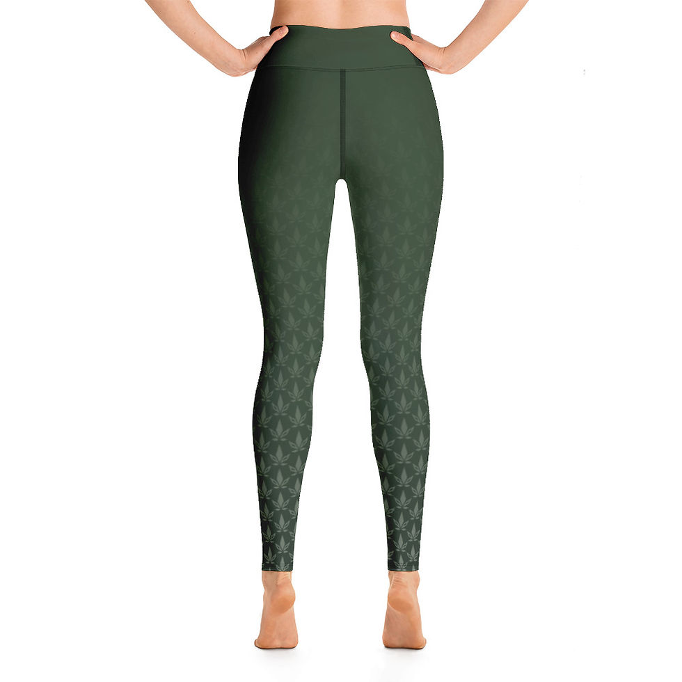 Thumbnail: Leaf Pattern Military Green Yoga Leggings