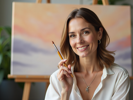 A vibrant woman artist in mid-life